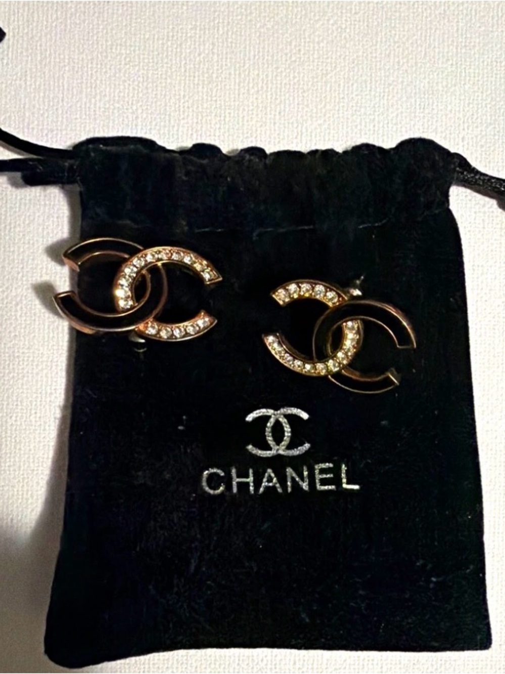 CHANEL Gold CC Crystal-Embellished Stud Earrings